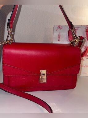 GUESS Red Leather Shoulder Bag with Gold Hardware